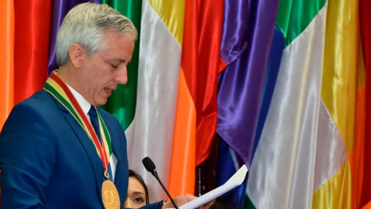Alvaro Garcia Linera durante un discurso oficial Álvaro García Linera durante un discurso oficial
