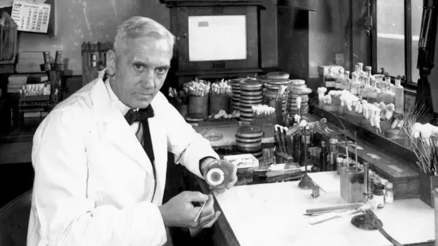 Alexander Fleming trabajando en su laboratorio Alexander Fleming trabajando en su laboratorio