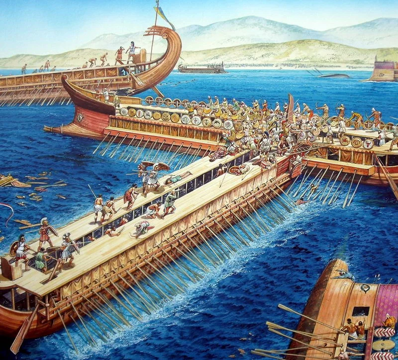 Augusto victorioso tras batalla naval Augusto victorioso tras batalla naval