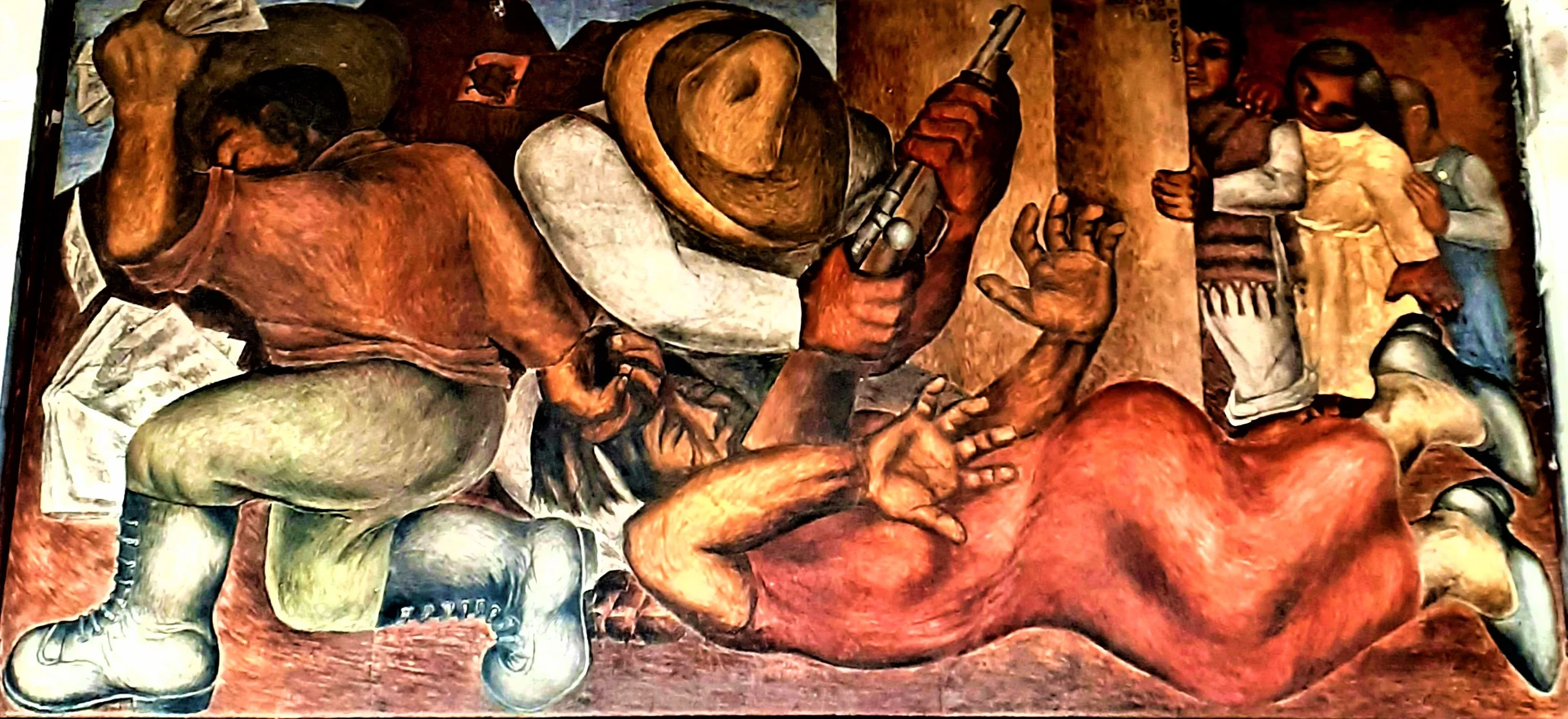 Detalle del mural Atentado a los maestros rurales de Aurora Reyes